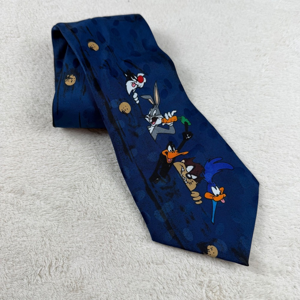 Vintage 1995 Looney Tunes Mania Tie Bugs Bunny Sylvester Daffy Duck Road Runner‎